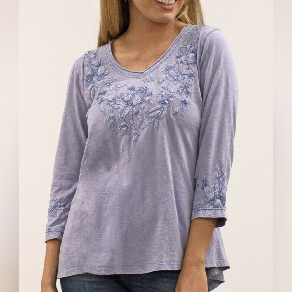1x Plus Size Caite Rima Tee Shirt Top Embroidered Amethyst Color Womens